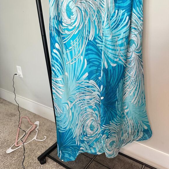 New York & Company Summer Maxi Skirt, Y2K Aqua Floral Patterned Flowy Maxi Skirt - Picture 6 of 7